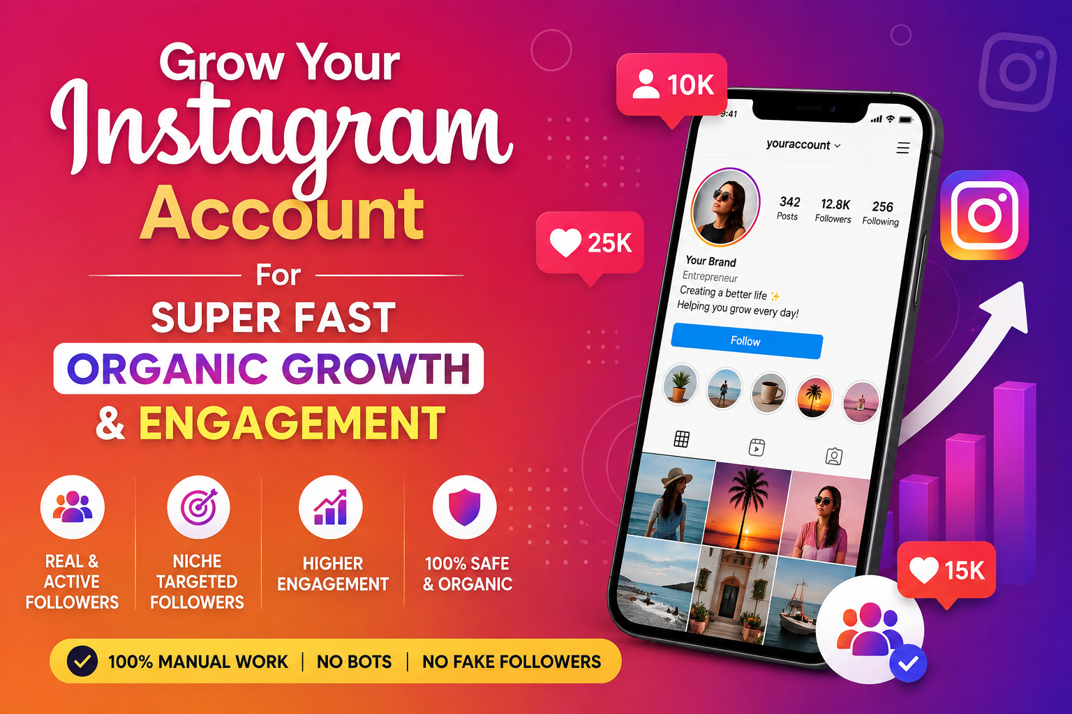 Organic Instagram Growth service with real followers and Instagram marketing strategy